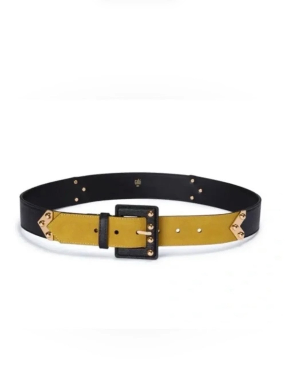 CAbi Black and Mustard Leather Belt w Gold-Tone Accents/Style 4593/Never worn